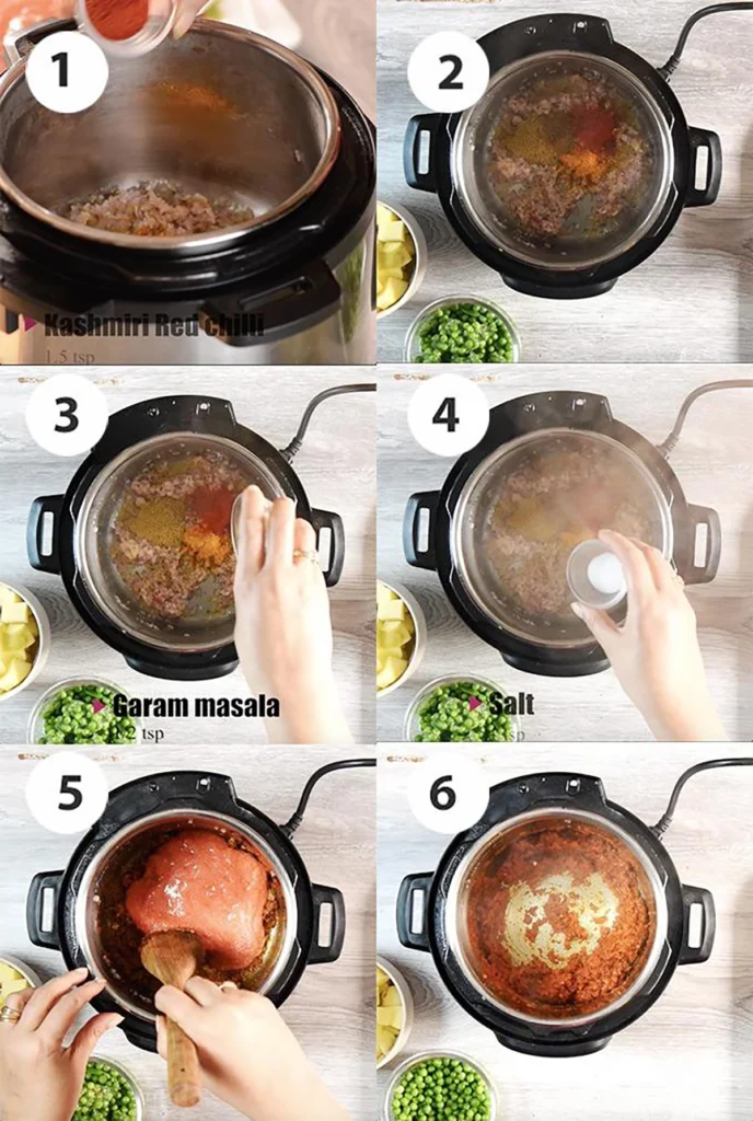Aloo matar curry Recipe in Instant Pot Step by step process shot