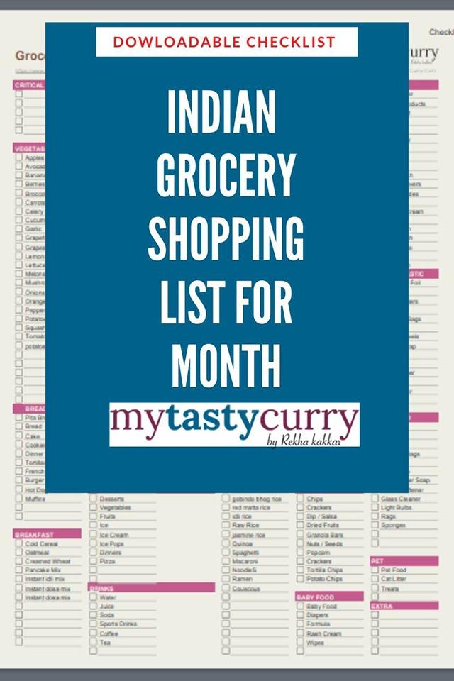 Indian grocery shopping list for month checklist